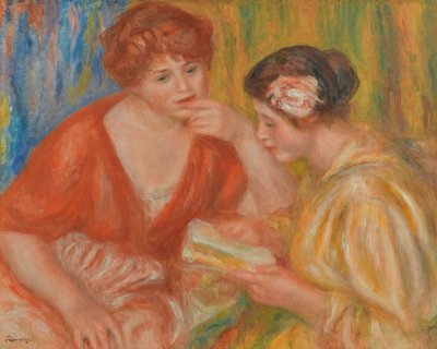 Reading, Two Women in Red and Pink Bodices by Pierre Auguste Renoir